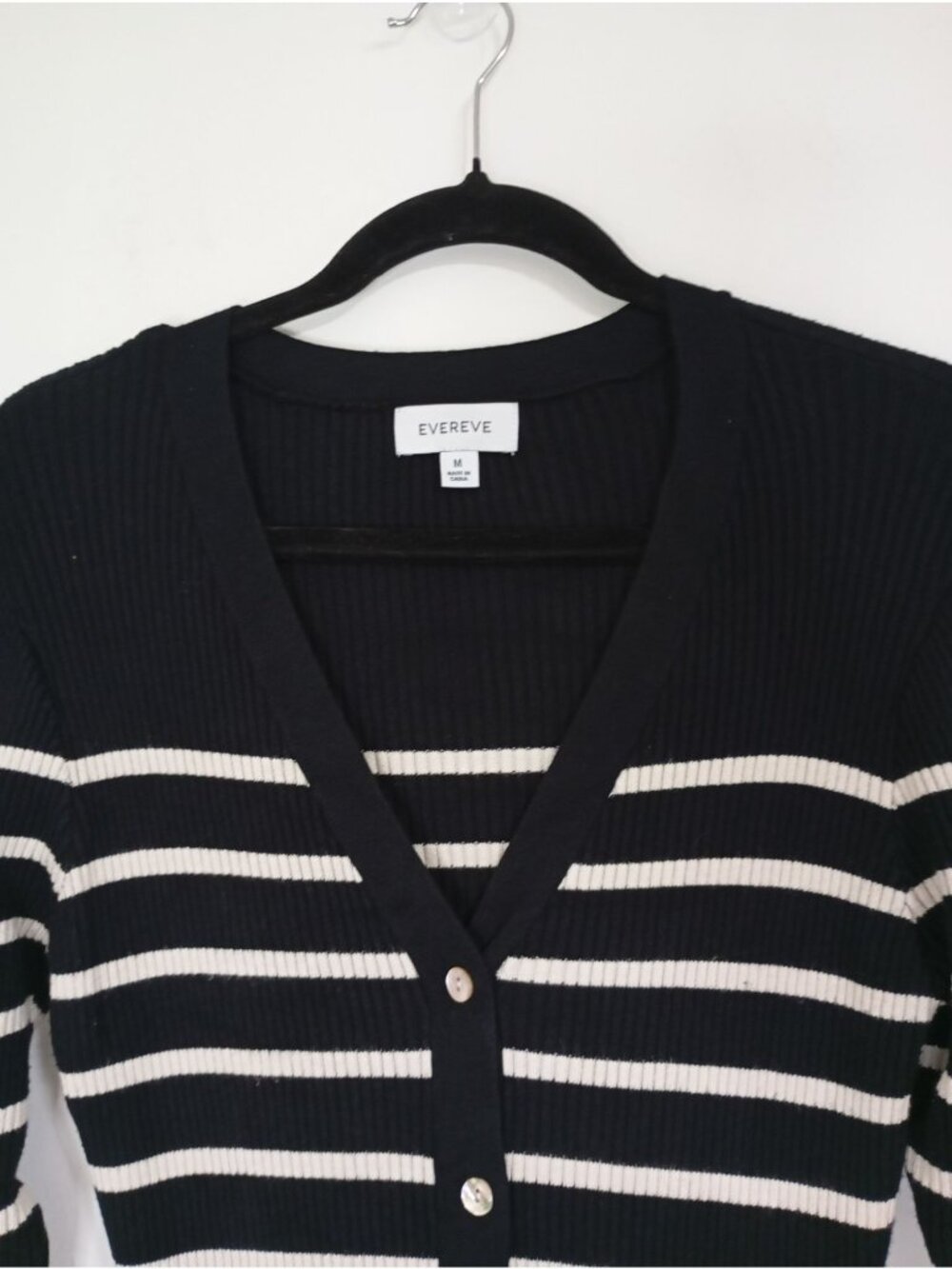 Evereve Striped Ribbed Knit Long Button-Up Cardigan Dress Black & White Size M - Picture 4 of 12